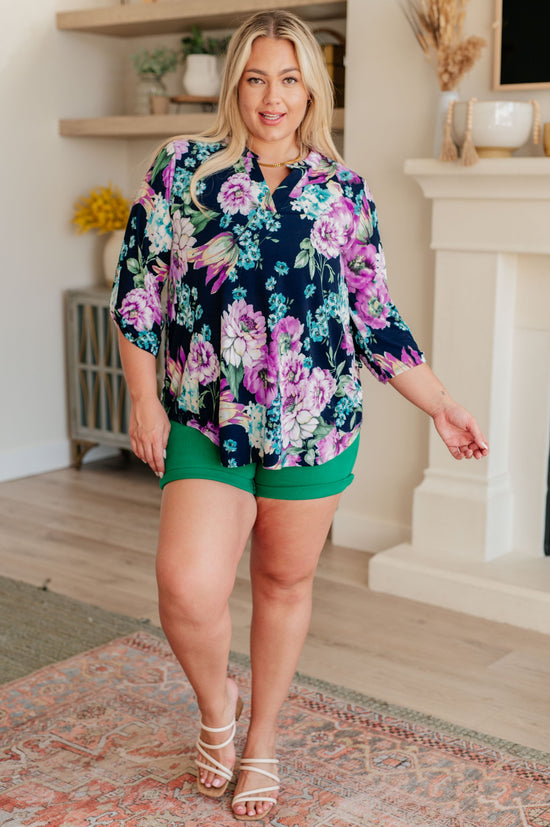 Lizzy Top in Navy and Purple Floral - Dear Scarlett