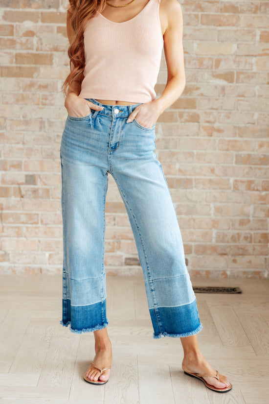 Olivia High Rise Wide Leg Crop Jeans in Medium Wash - Judy Blue