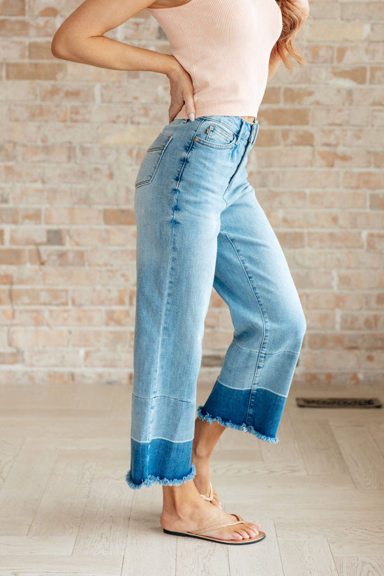 Olivia High Rise Wide Leg Crop Jeans in Medium Wash - Judy Blue