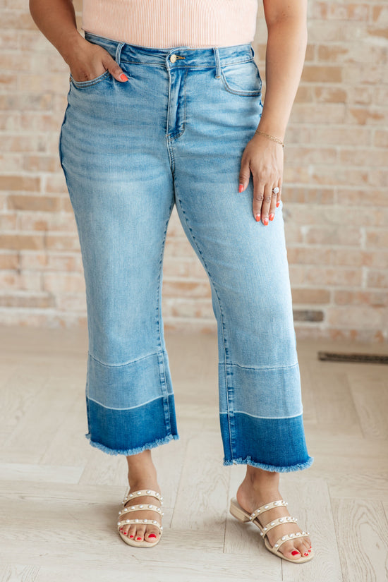 Olivia High Rise Wide Leg Crop Jeans in Medium Wash - Judy Blue