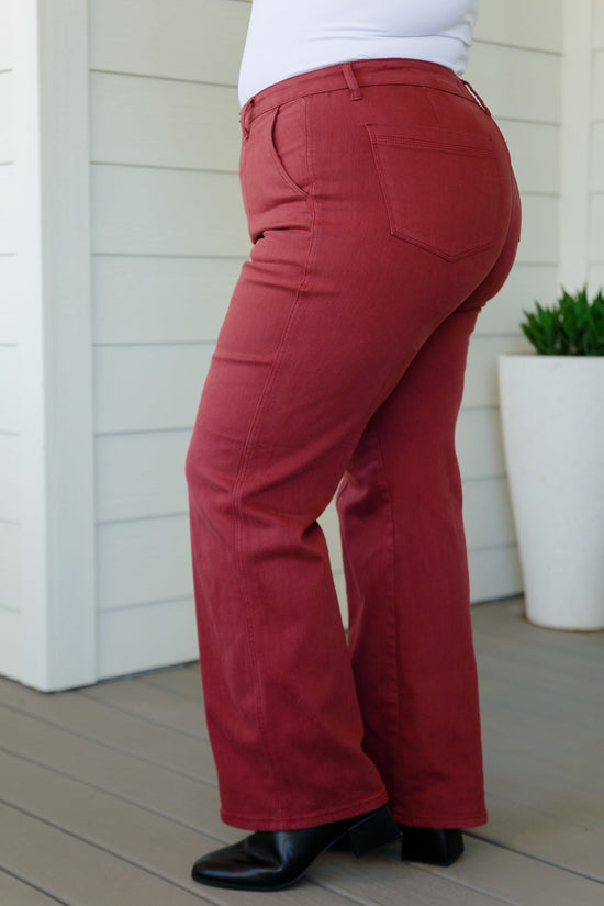 Phoebe High Rise Front Seam Straight Jeans in Burgundy - Judy Blue