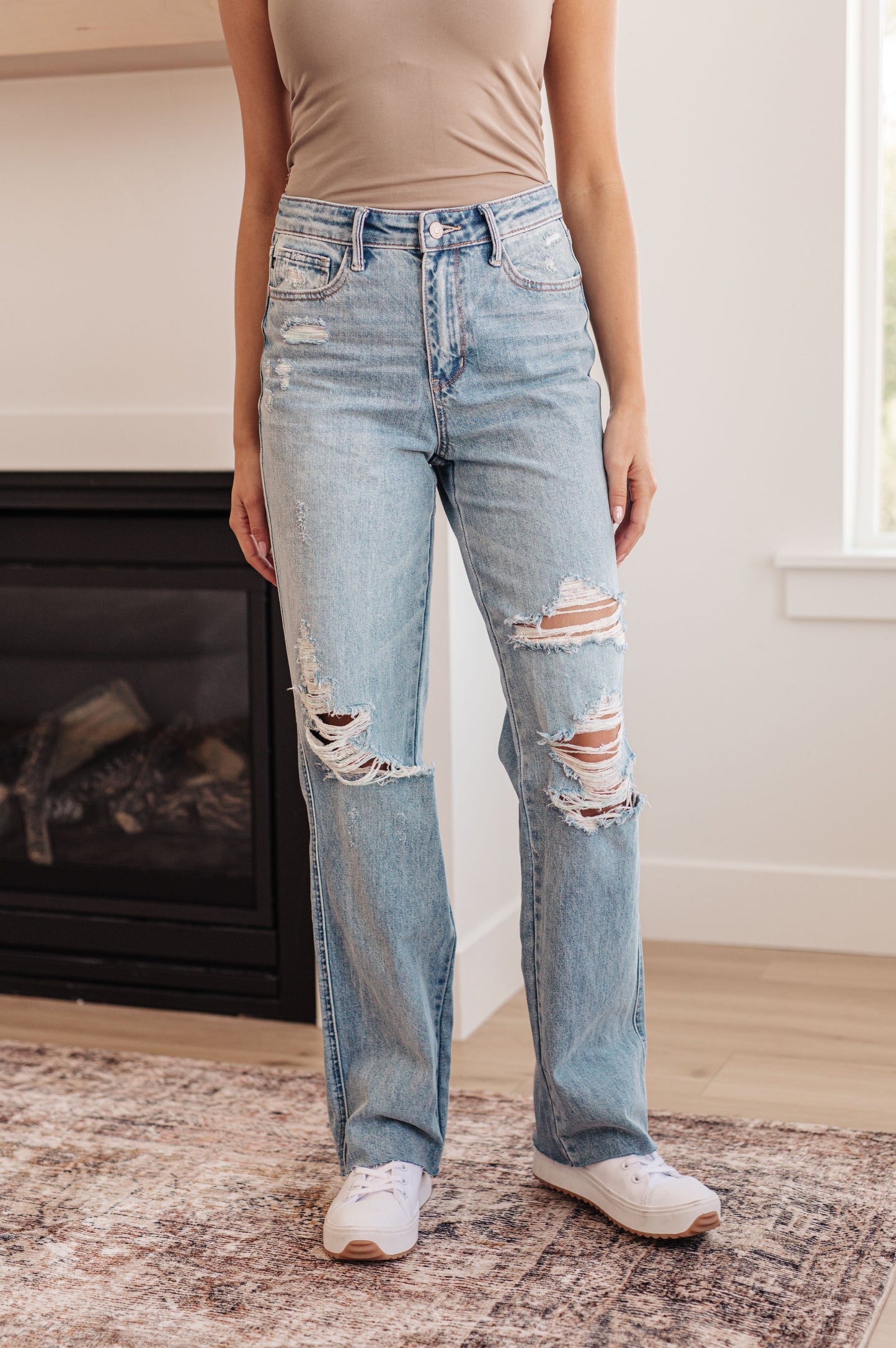 Ramona High Rise Rigid Magic Destroyed Straight Jeans - Judy Blue