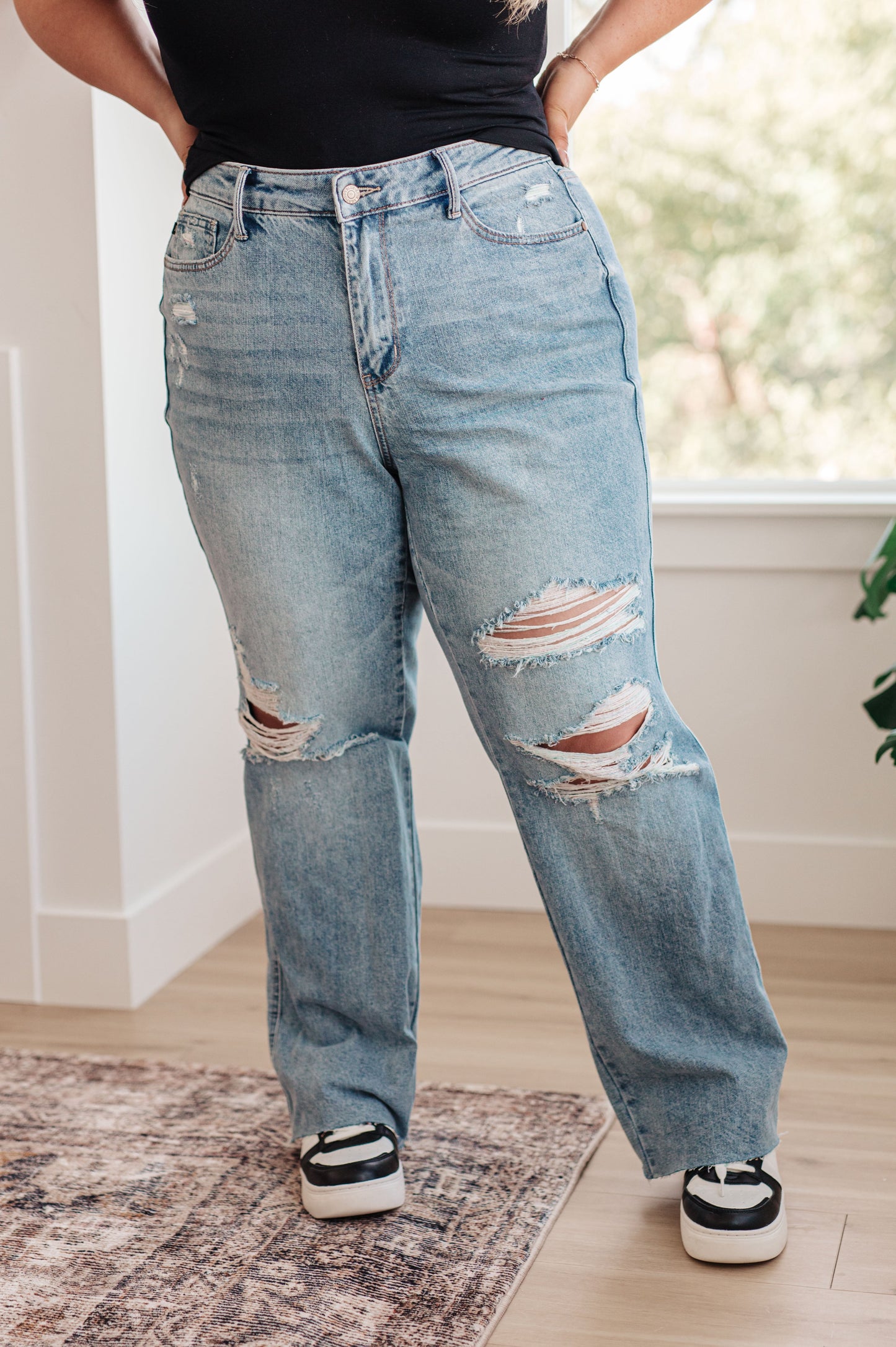 Ramona High Rise Rigid Magic Destroyed Straight Jeans - Judy Blue