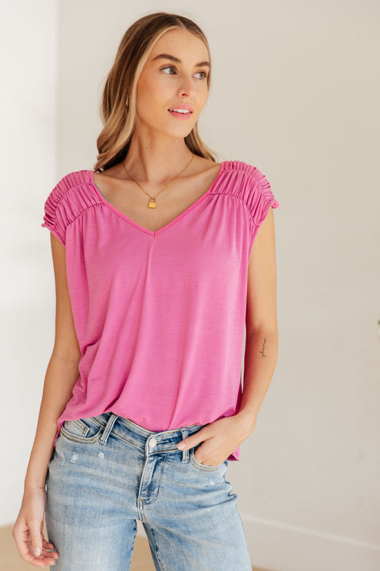 Ruched Cap Sleeve Top in Magenta - Dear Scarlett