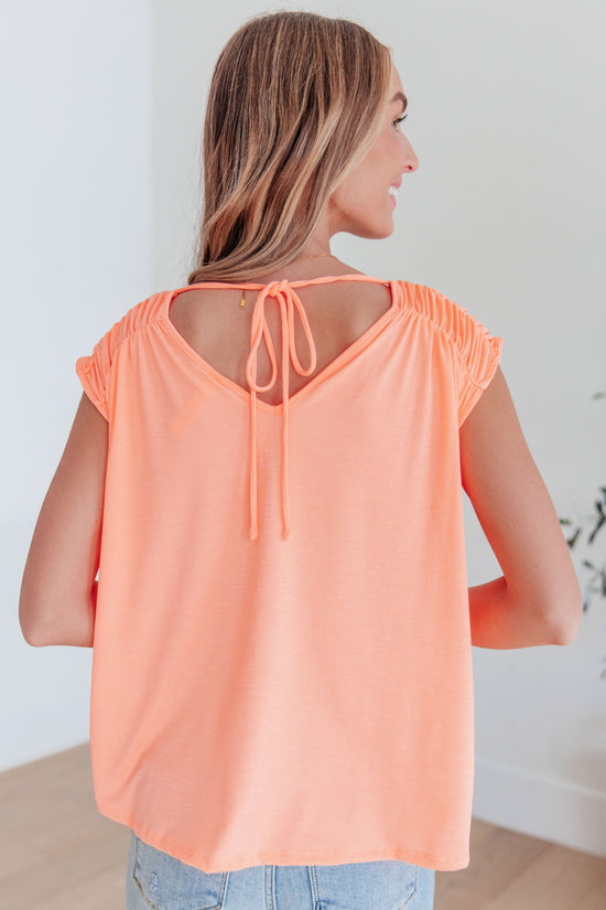 Ruched Cap Sleeve Top in Neon Orange - Dear Scarlett