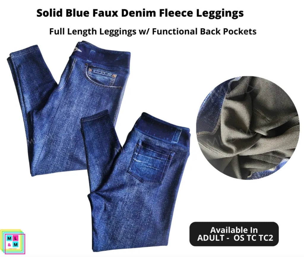 All Sizes - Faux Denim - Fleece Lined Leggings w/Back Pockets – The Wild  Mooneys