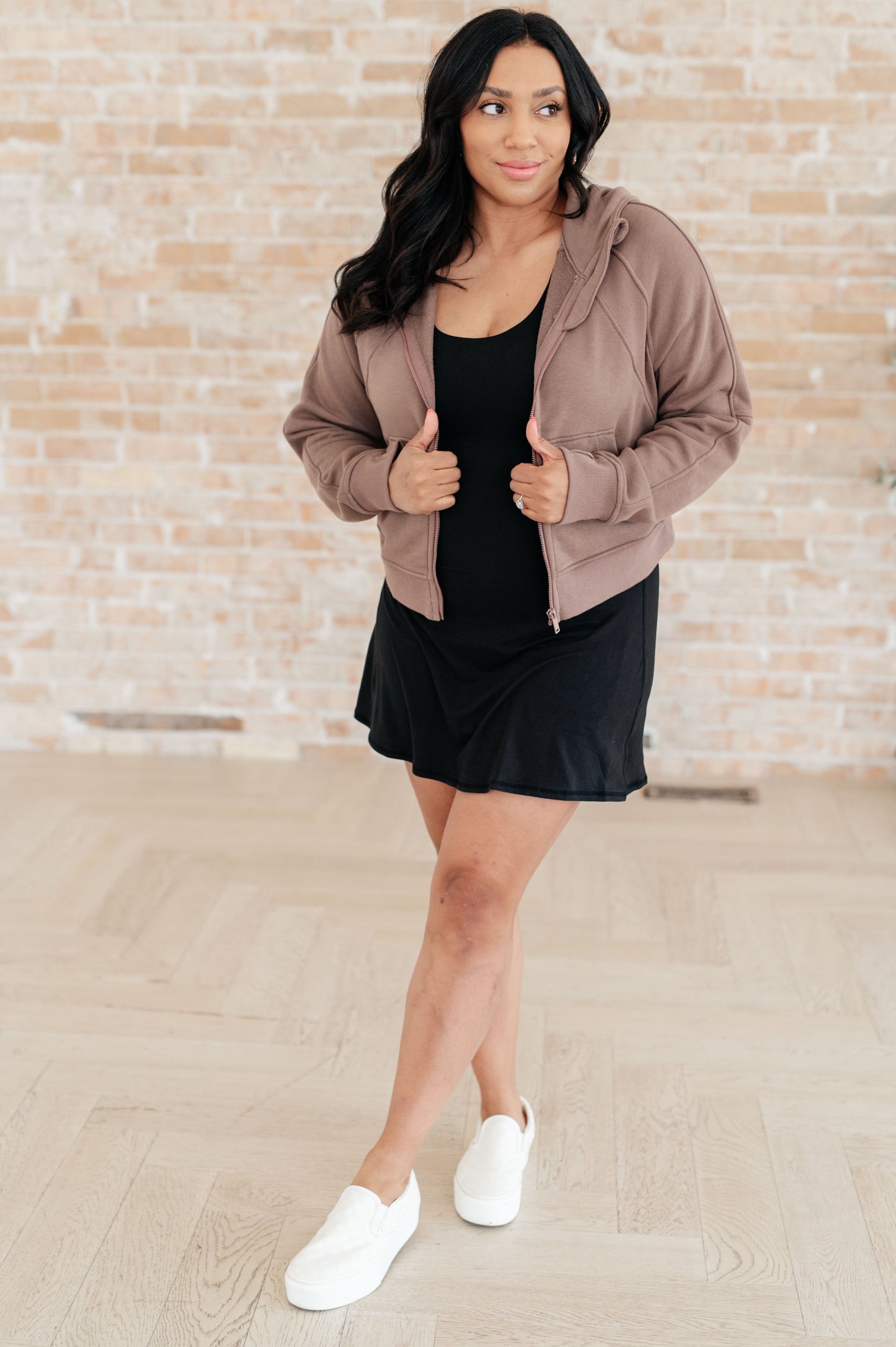 Sun or Shade Zip Up Jacket in Smokey Brown - Rae Mode