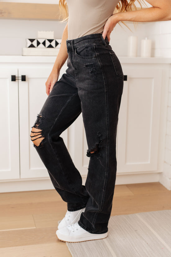 Rigid Magic: Susannah High Rise 90's Distressed Straight Jeans in Black - Judy Blue