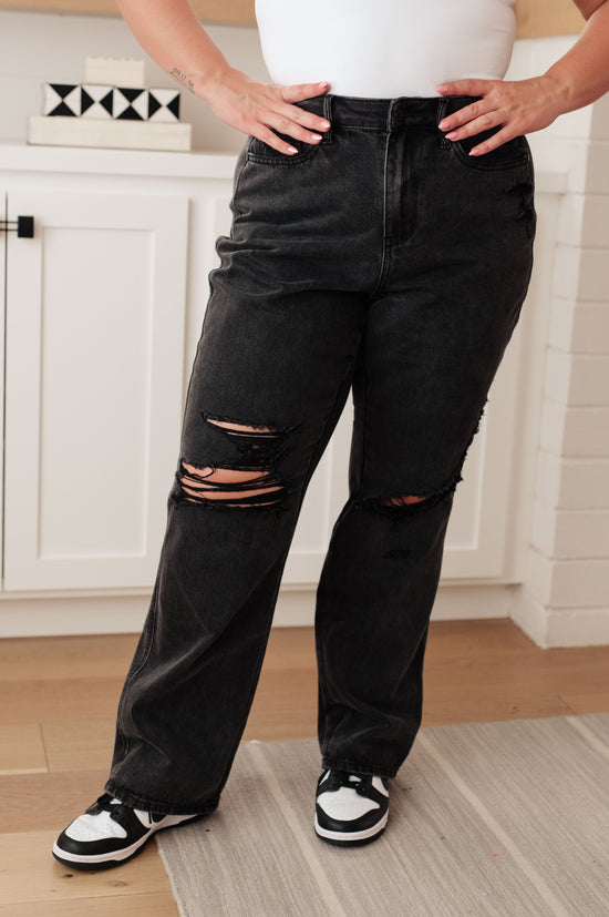 Rigid Magic: Susannah High Rise 90's Distressed Straight Jeans in Black - Judy Blue