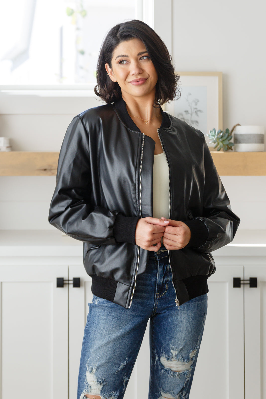 This Is It Faux Leather Bomber Jacket In Black - Mittoshop