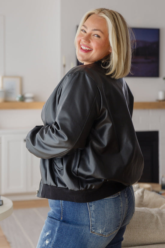 This Is It Faux Leather Bomber Jacket In Black - Mittoshop