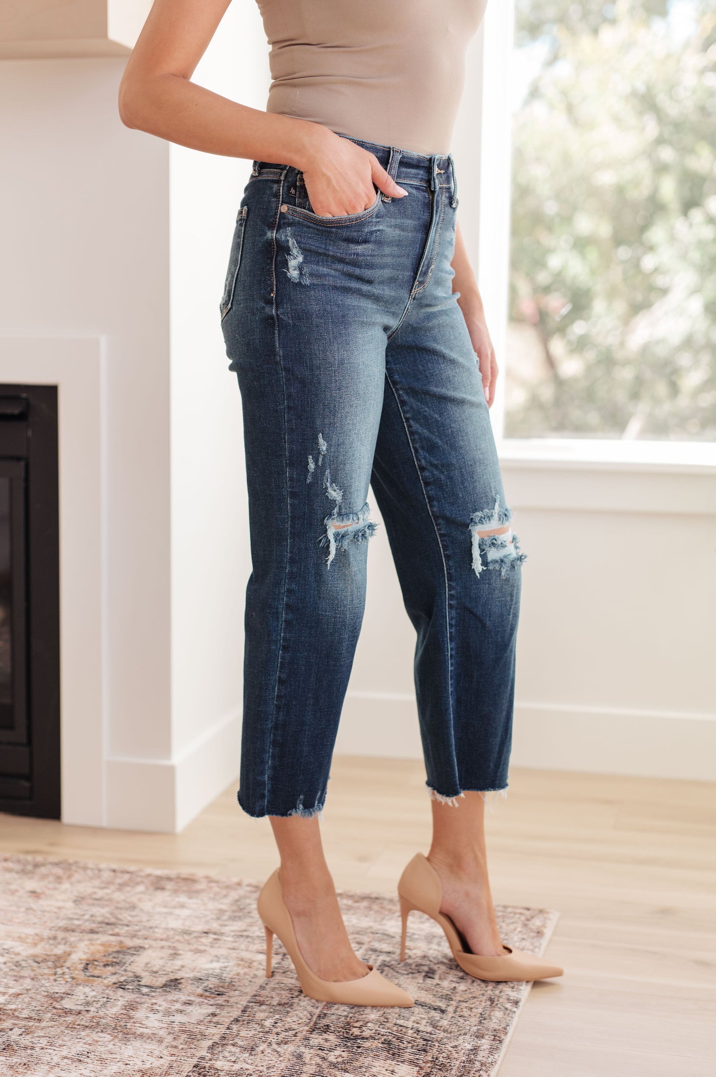 Whitney High Rise Distressed Wide Leg Crop Jeans - Judy Blue