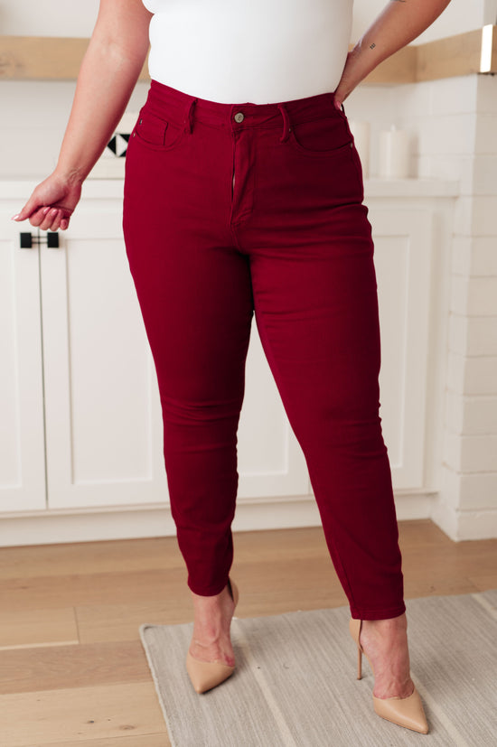 TUMMY CONTROL: Wanda High Rise Skinny Jeans Scarlet - Judy Blue