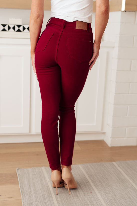 TUMMY CONTROL: Wanda High Rise Skinny Jeans Scarlet - Judy Blue