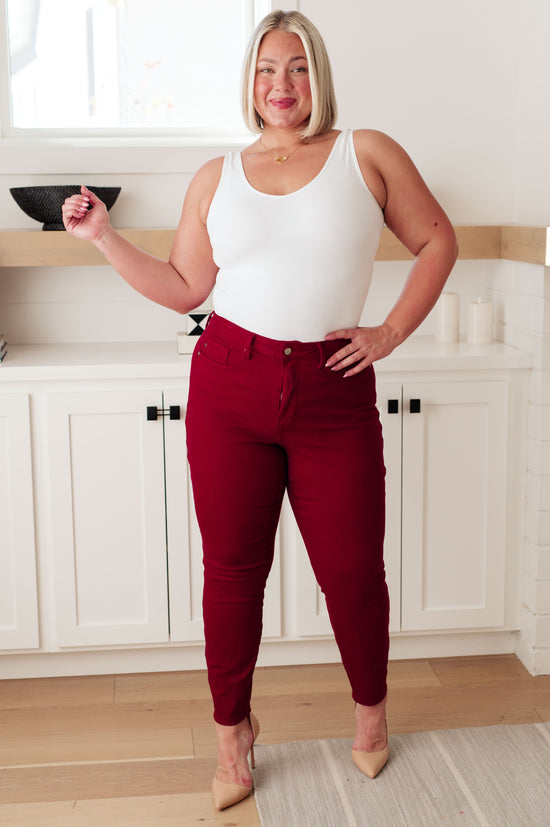 TUMMY CONTROL: Wanda High Rise Skinny Jeans Scarlet - Judy Blue