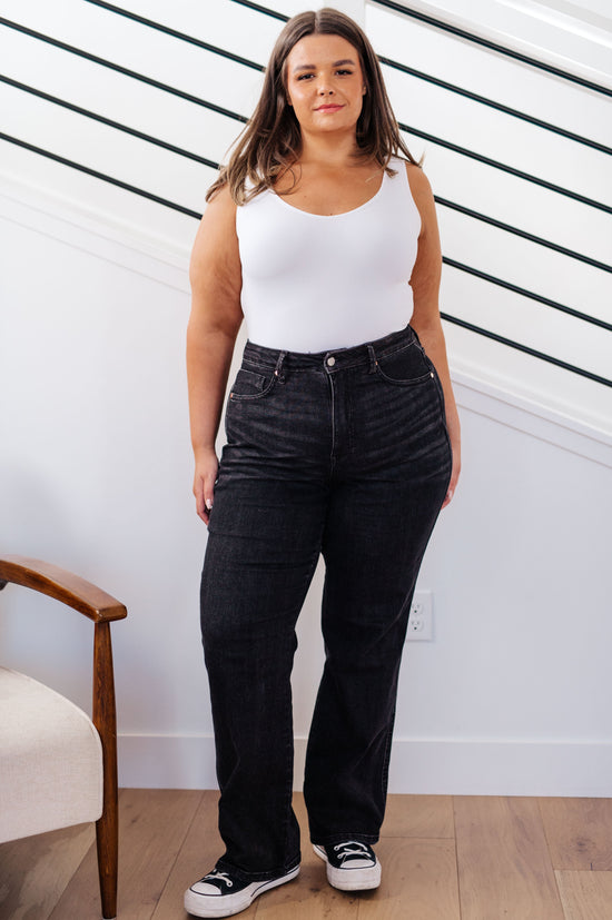 TUMMY CONTROL: Joan High Rise Straight Jeans in Washed Black - Judy Blue