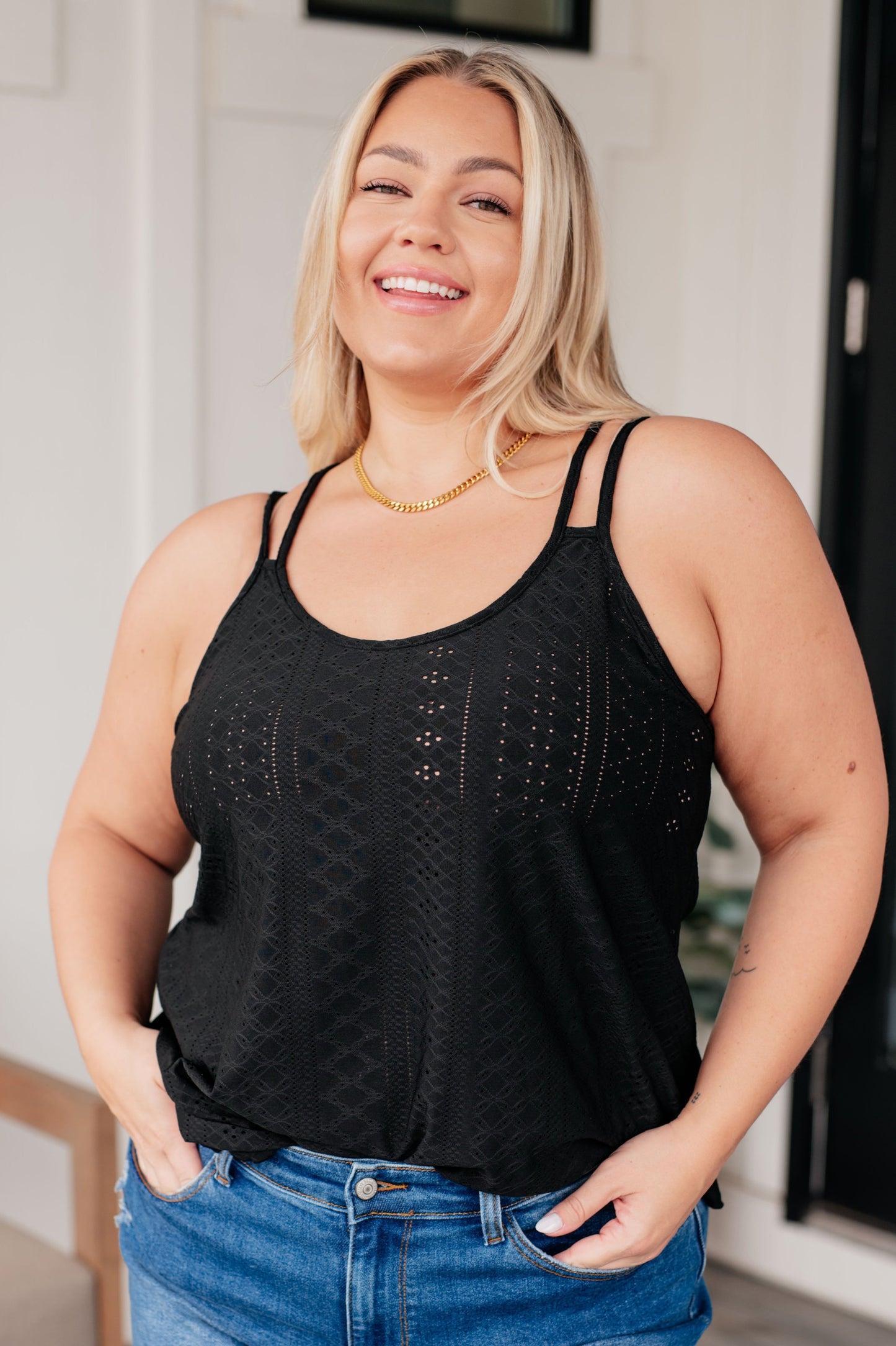 Eye on the Prize Eyelet Tank in Black - Ave Shops