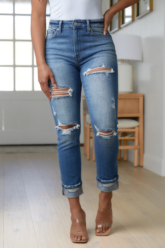 Belinda High Rise Distressed Straight Jeans - Artemis