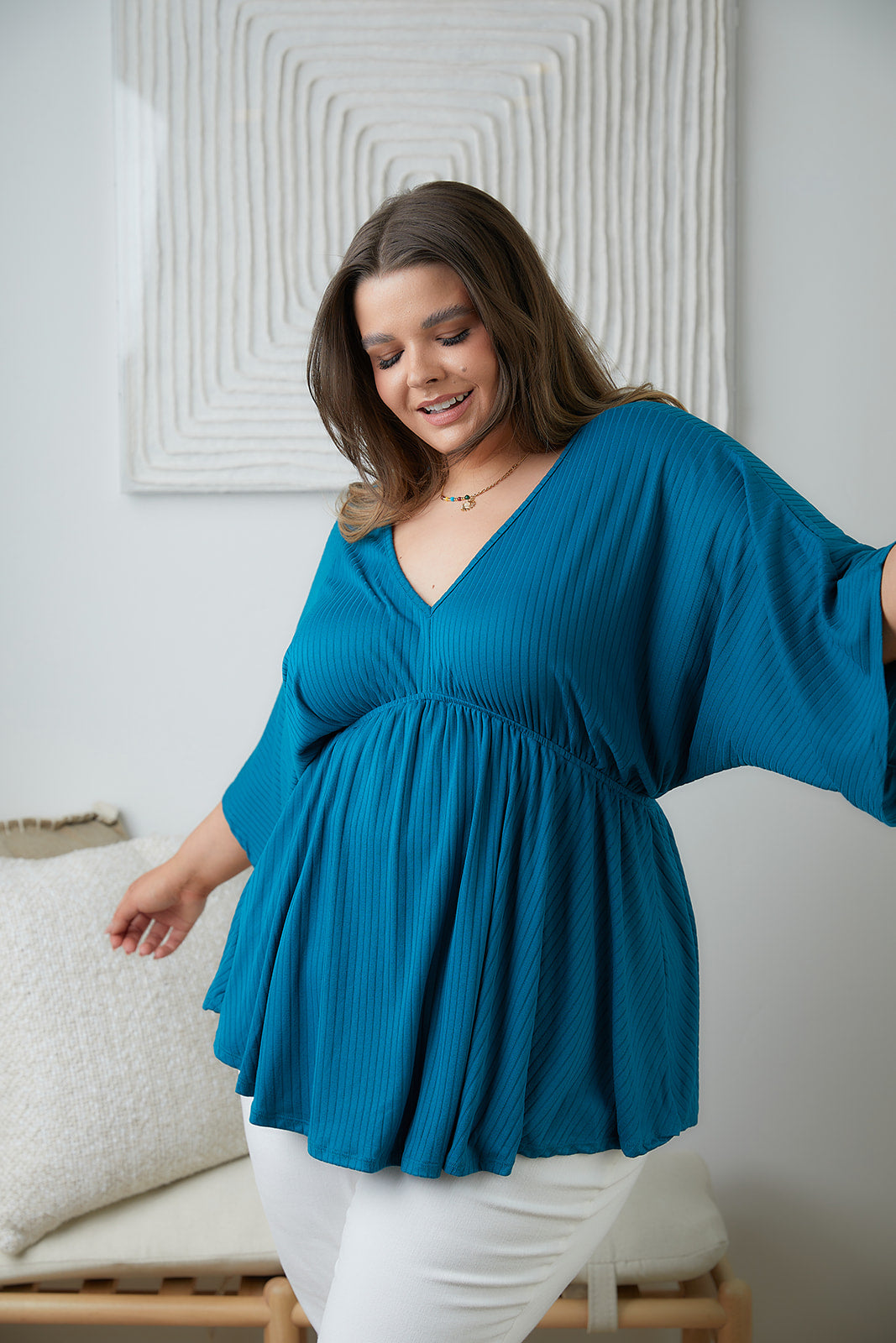 Storied Moments Draped Peplum Top in Teal - White Birch