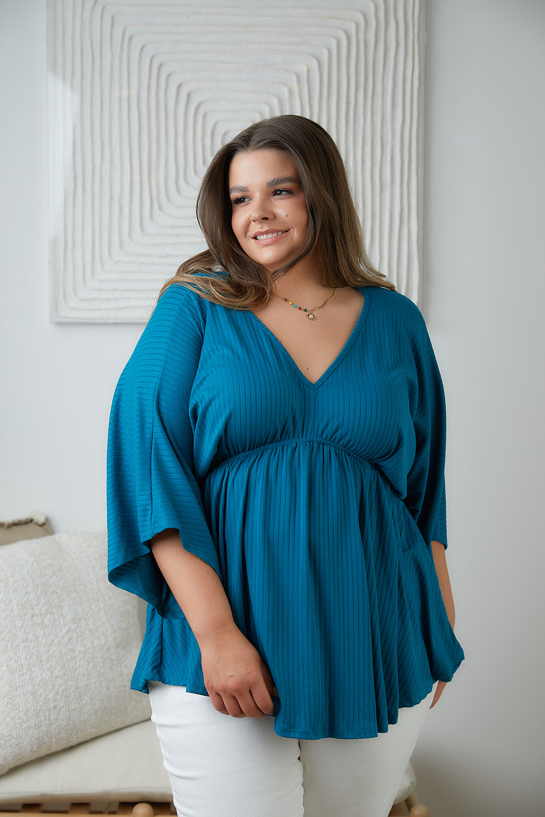 Storied Moments Draped Peplum Top in Teal - White Birch