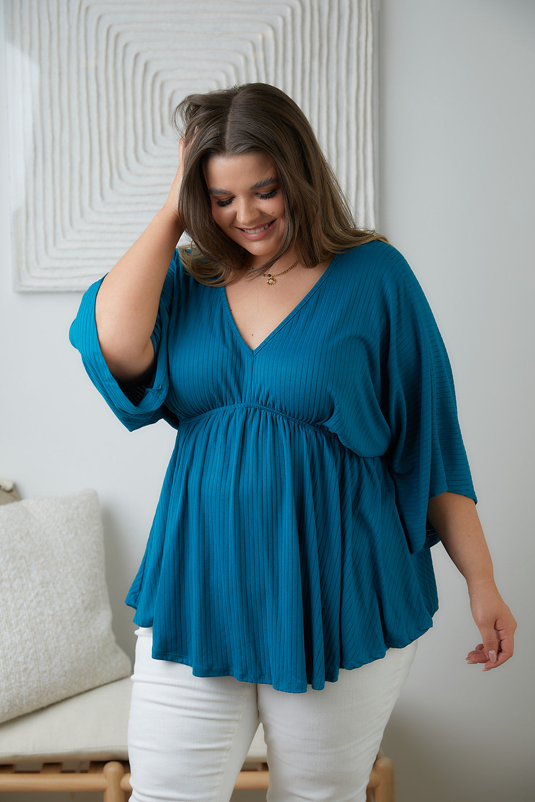 Storied Moments Draped Peplum Top in Teal - White Birch