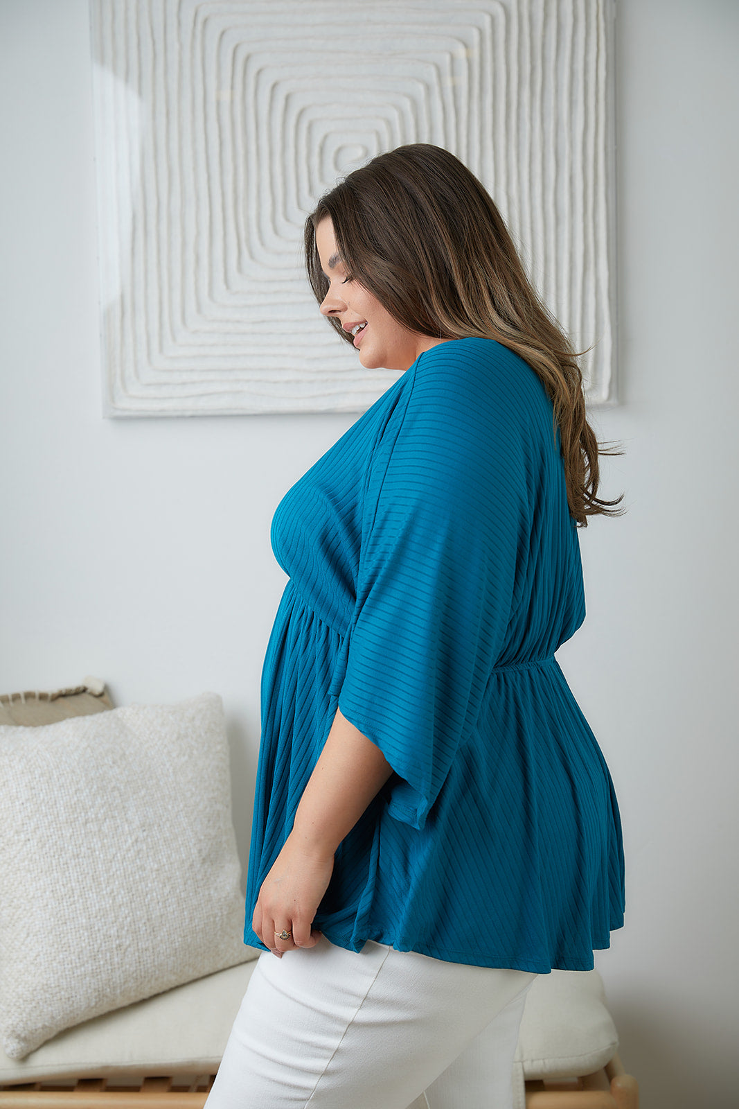 Storied Moments Draped Peplum Top in Teal - White Birch