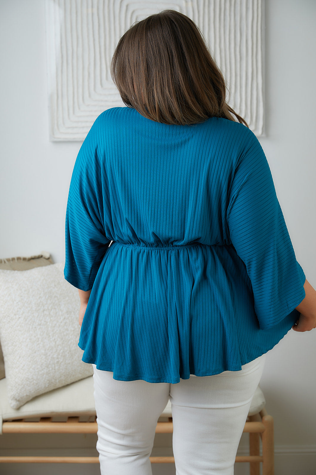 Storied Moments Draped Peplum Top in Teal - White Birch