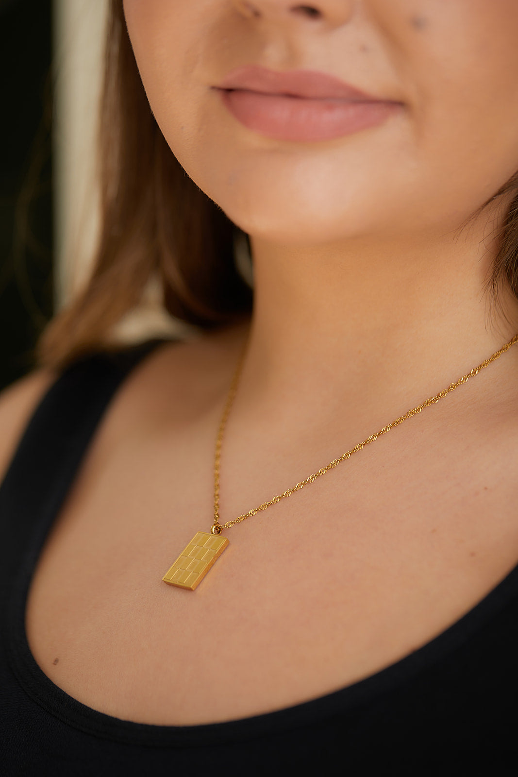 Checkered Pendant Necklace - 18K Gold