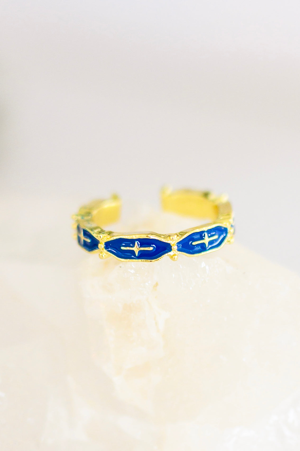 Mariana Hand Crafted Blue Cross Ring - 18K Gold