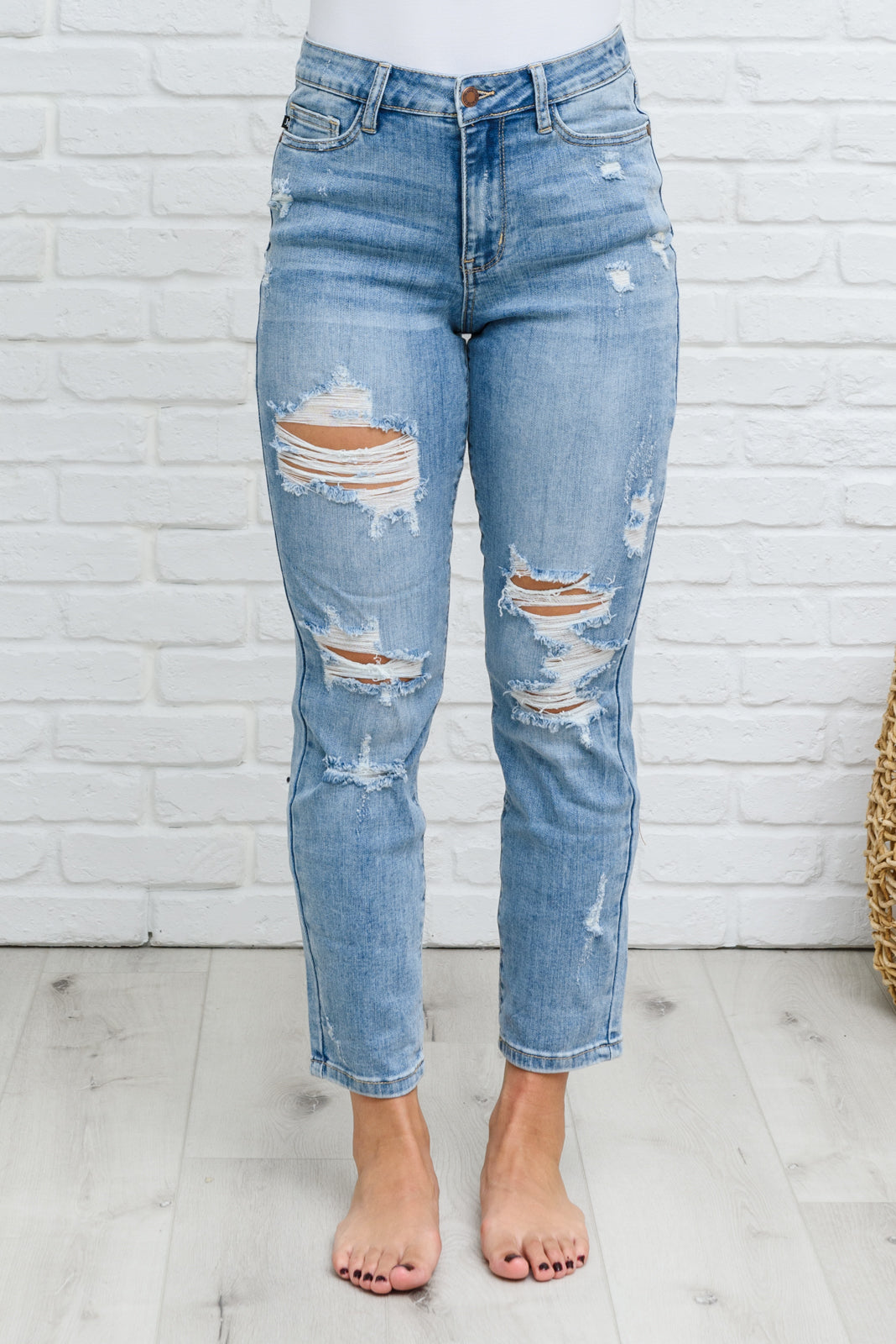 Florence High Waist Destroyed Boyfriend Jeans - Judy Blue