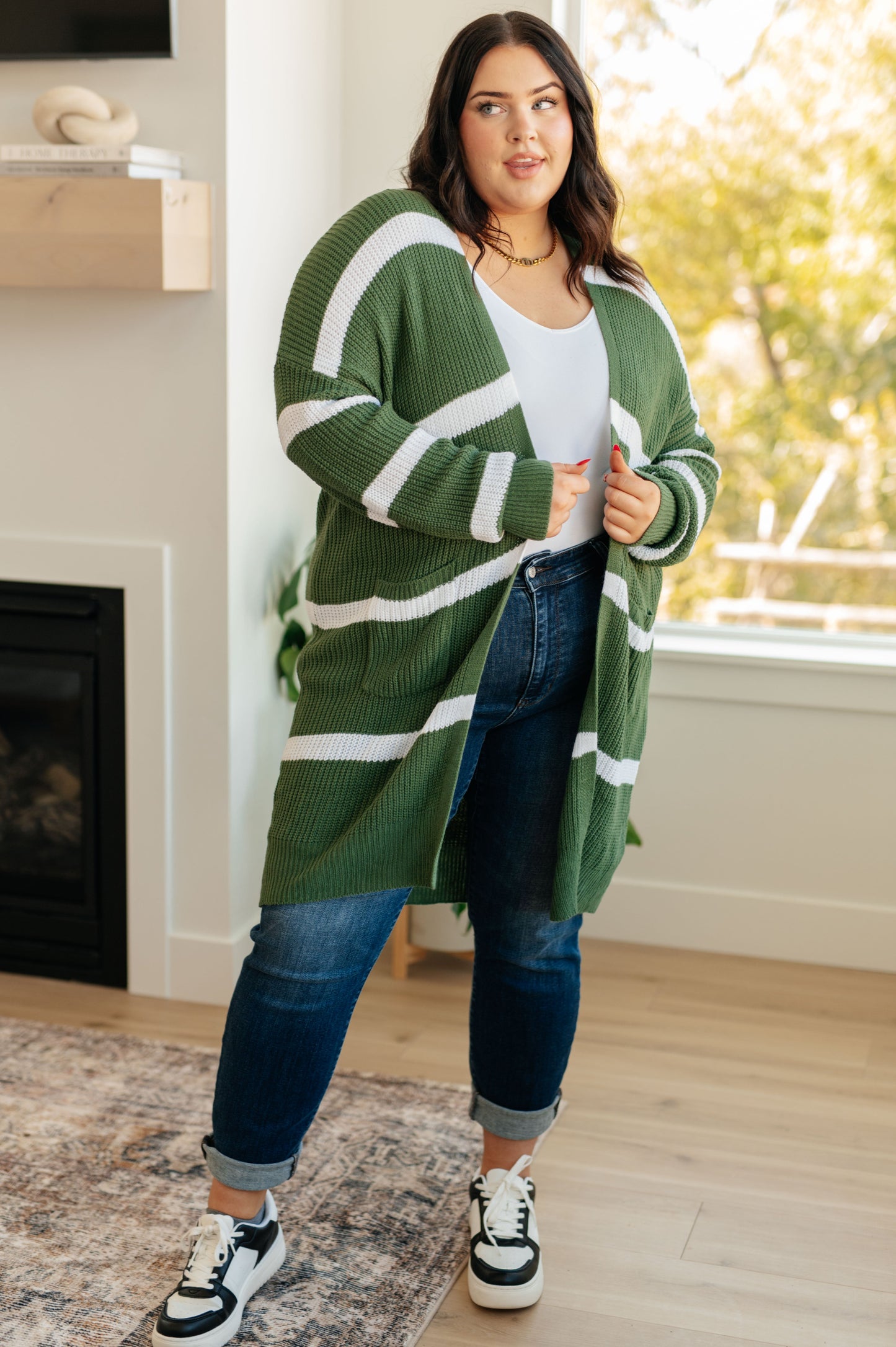 Brighter is Better Striped Cardigan in Green - Haptics