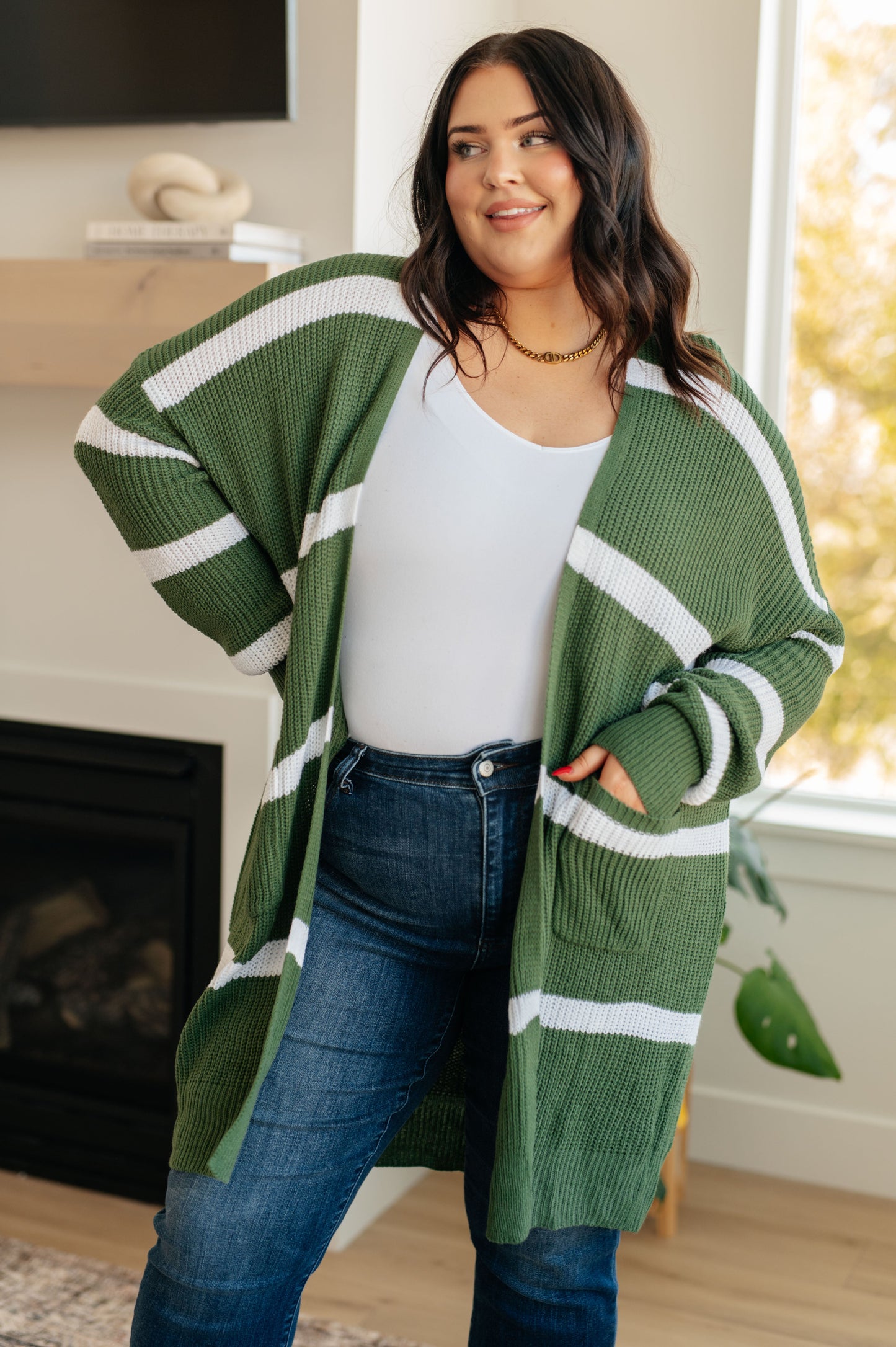 Brighter is Better Striped Cardigan in Green - Haptics