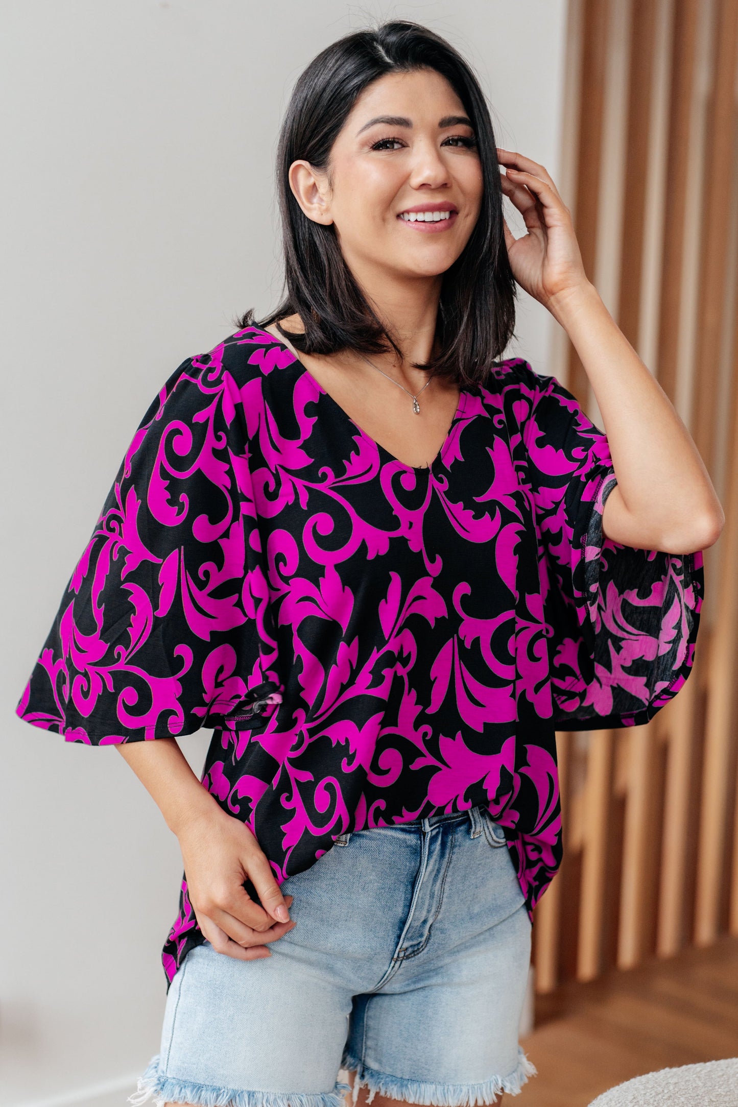 Casually Cute V-Neck Top in Magenta - Dear Scarlett