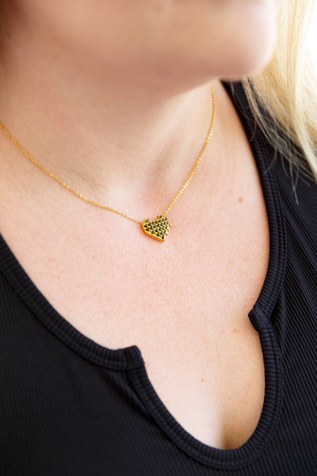 Checkered Heart Necklace - 18K Gold