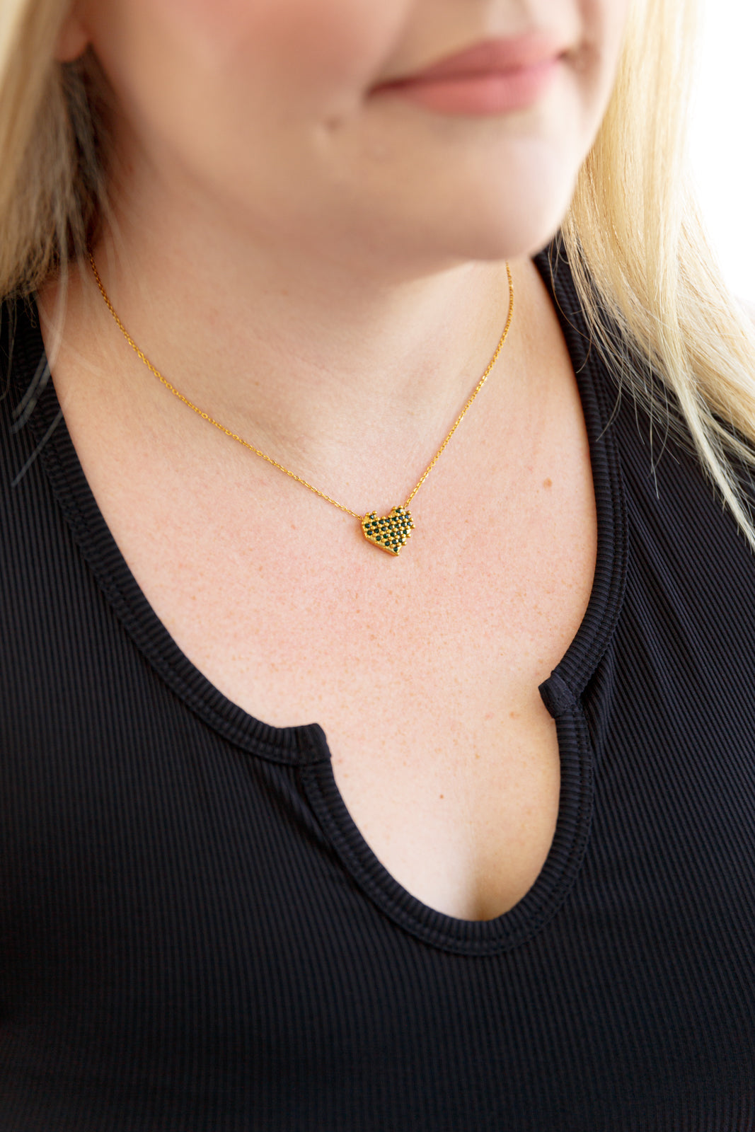 Checkered Heart Necklace - 18K Gold