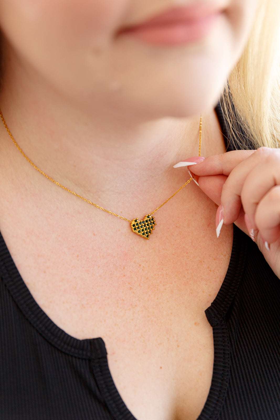 Checkered Heart Necklace - 18K Gold