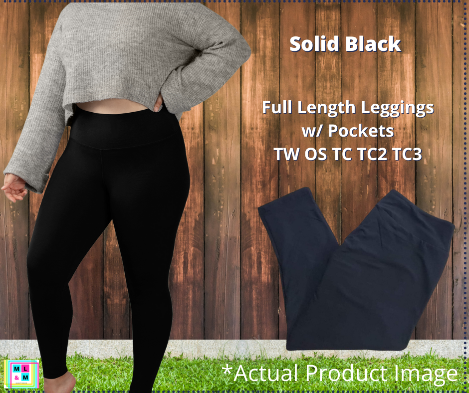 Solid Black - Leggings w/Pockets