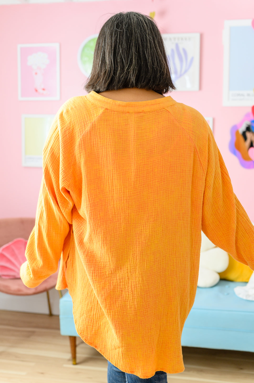 Corey Button Up Top in Tangerine - White Birch