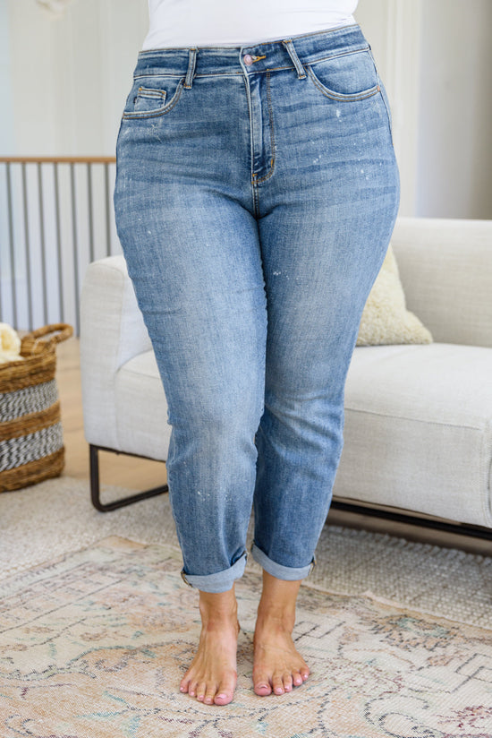 Corey Hi Rise Bleach Splash Boyfriend Jeans - JUDY BLUE