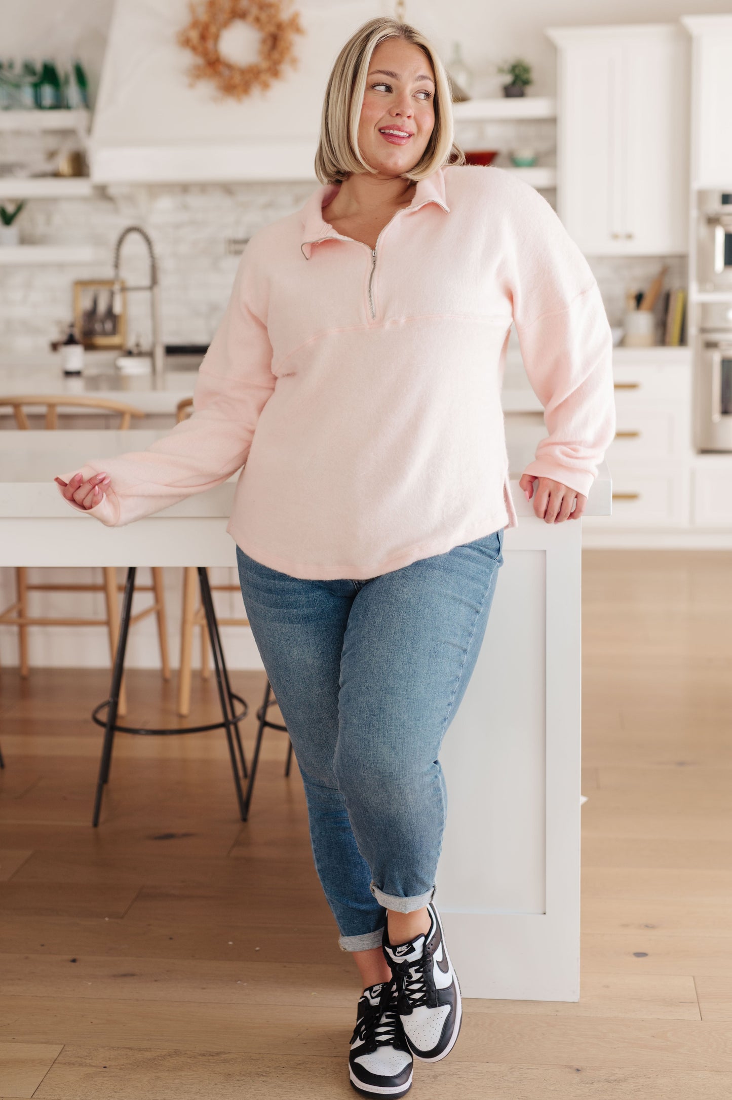 Cozy Moment 1/2 Zip Pullover in Blush - Haptics