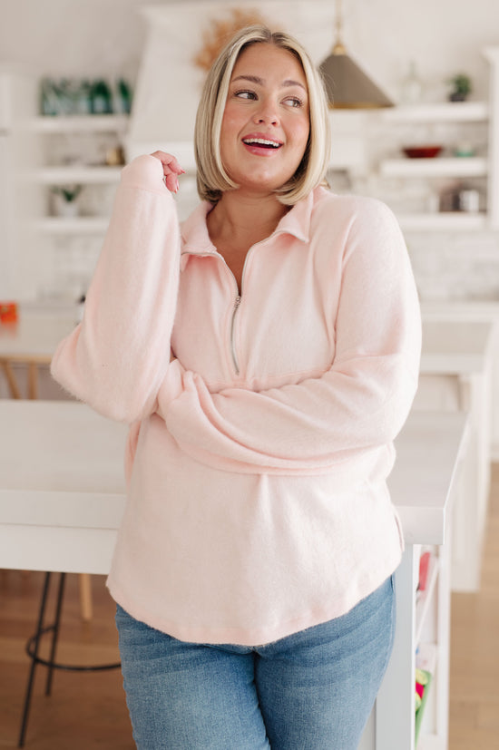 Cozy Moment 1/2 Zip Pullover in Blush - Haptics