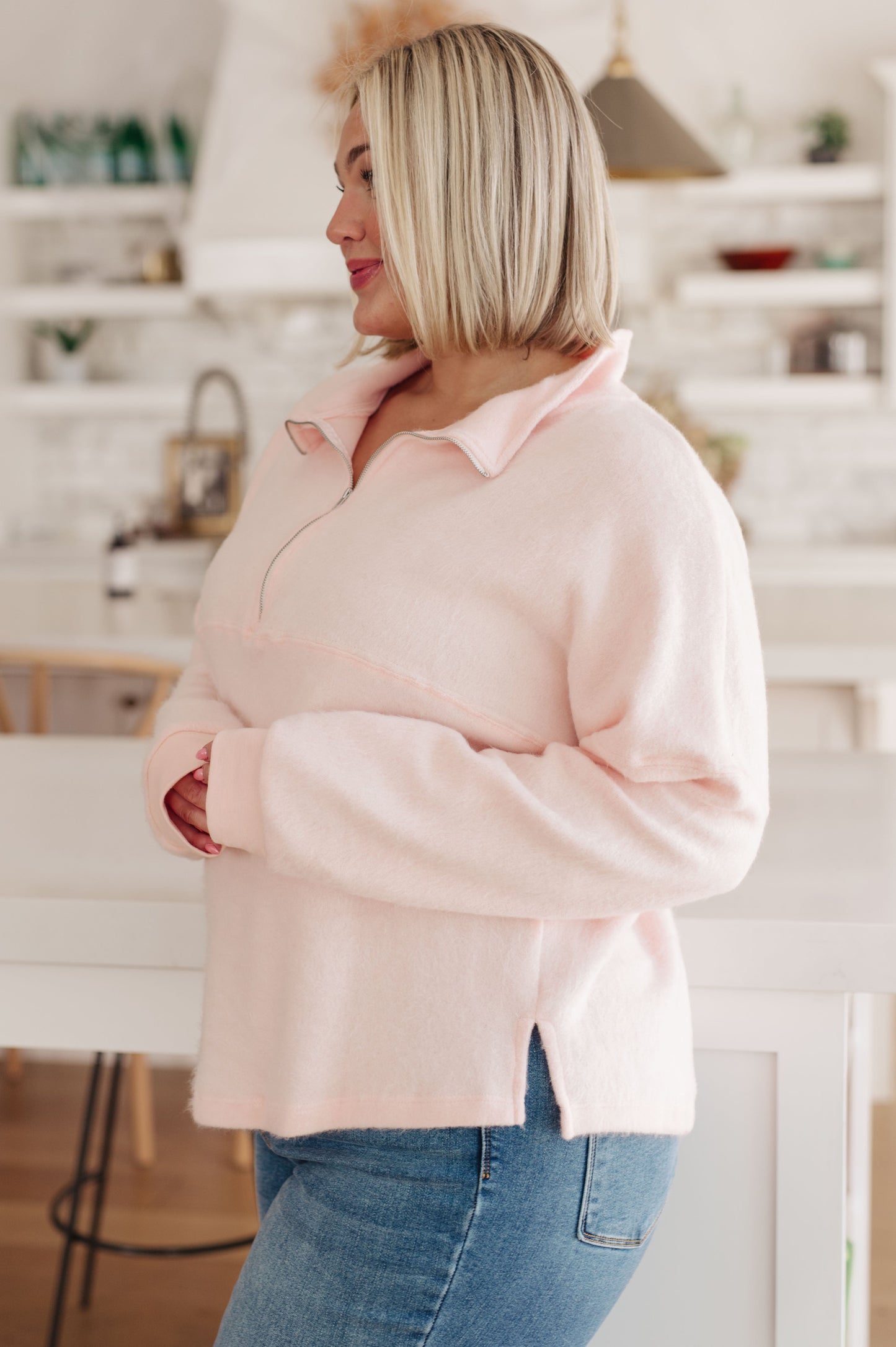 Cozy Moment 1/2 Zip Pullover in Blush - Haptics