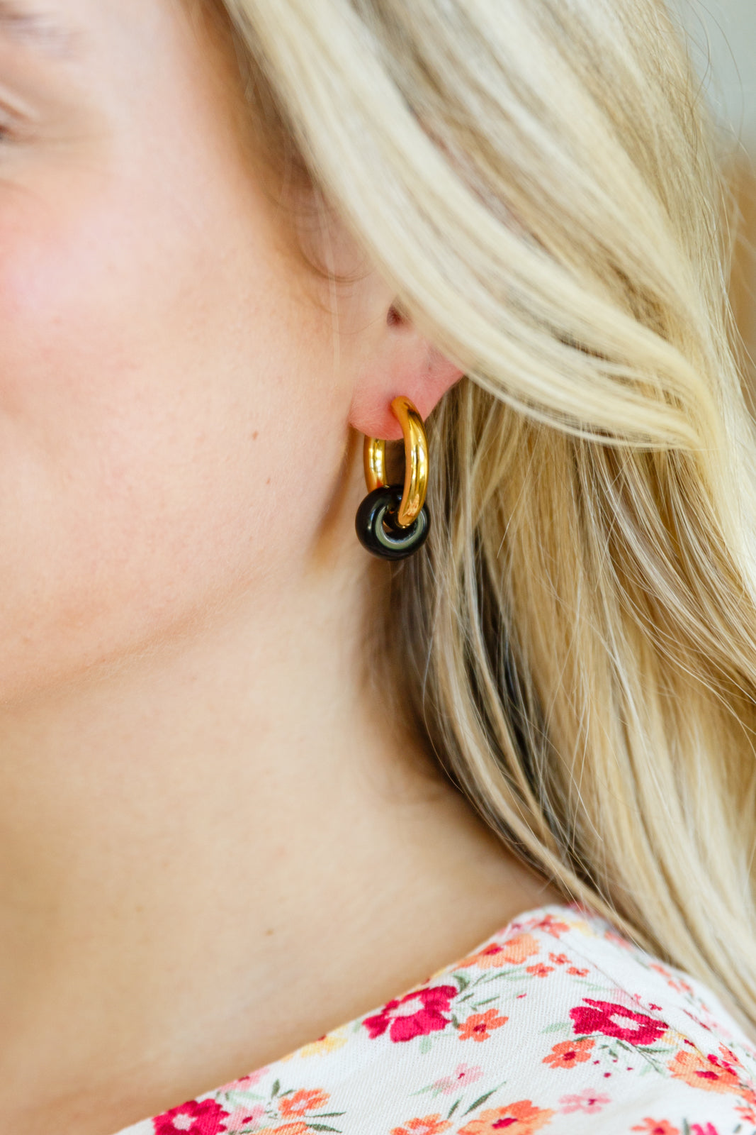 Dark Drops Beaded Huggie Earrings - 18K Gold