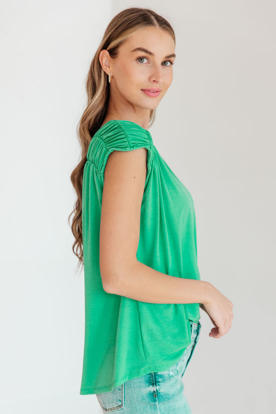 Ruched Cap Sleeve Top in Emerald - Dear Scarlett