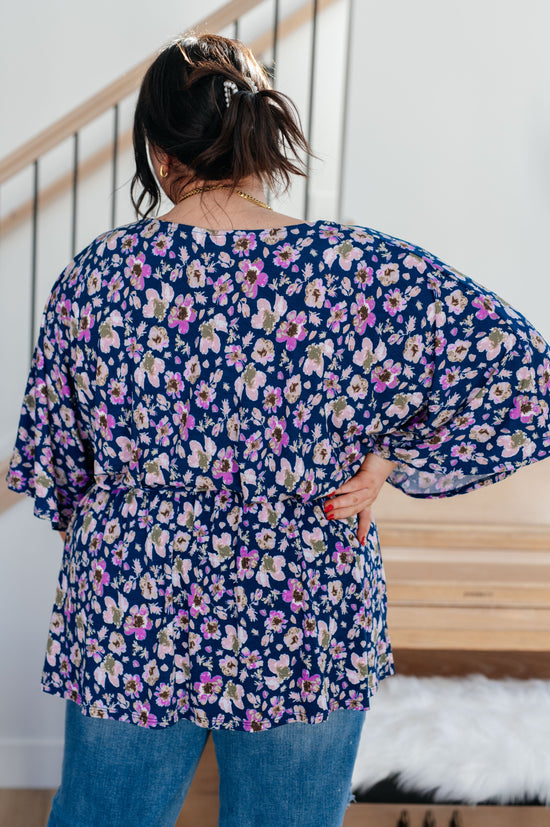 Dearest Dreamer Peplum Top in Navy Floral - Dear Scarlett