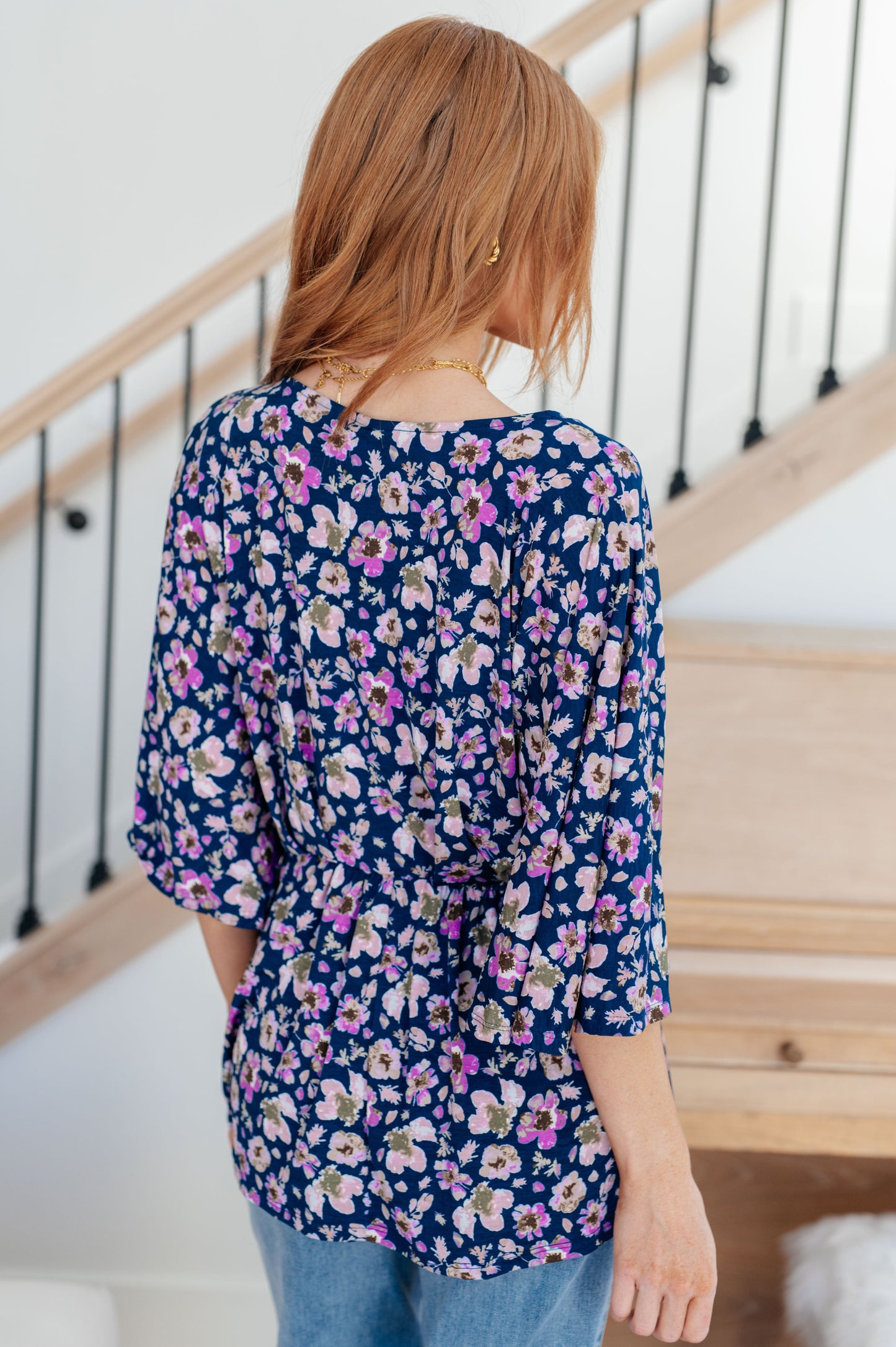 Dearest Dreamer Peplum Top in Navy Floral - Dear Scarlett