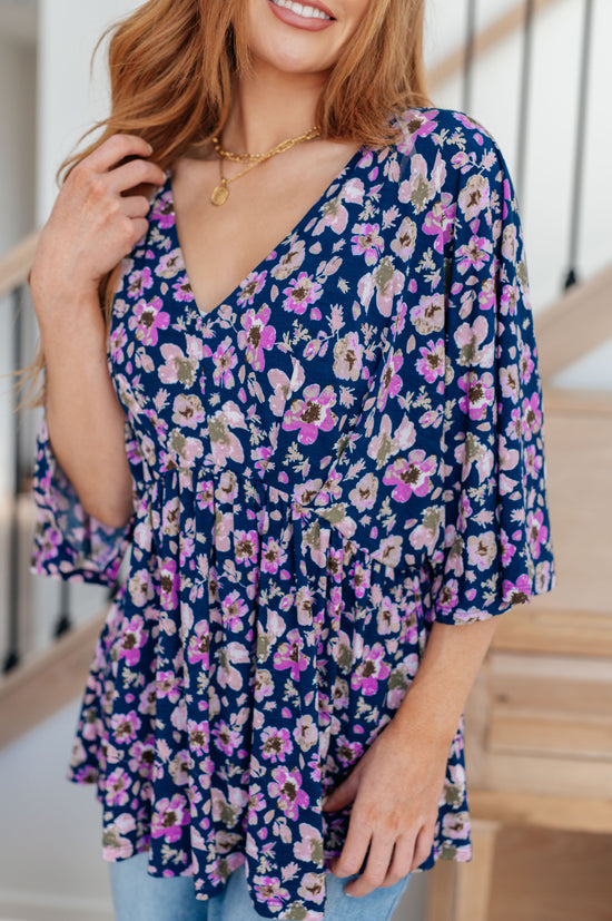 Dearest Dreamer Peplum Top in Navy Floral - Dear Scarlett