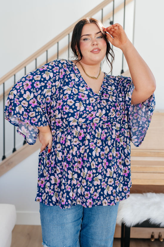 Dearest Dreamer Peplum Top in Navy Floral - Dear Scarlett