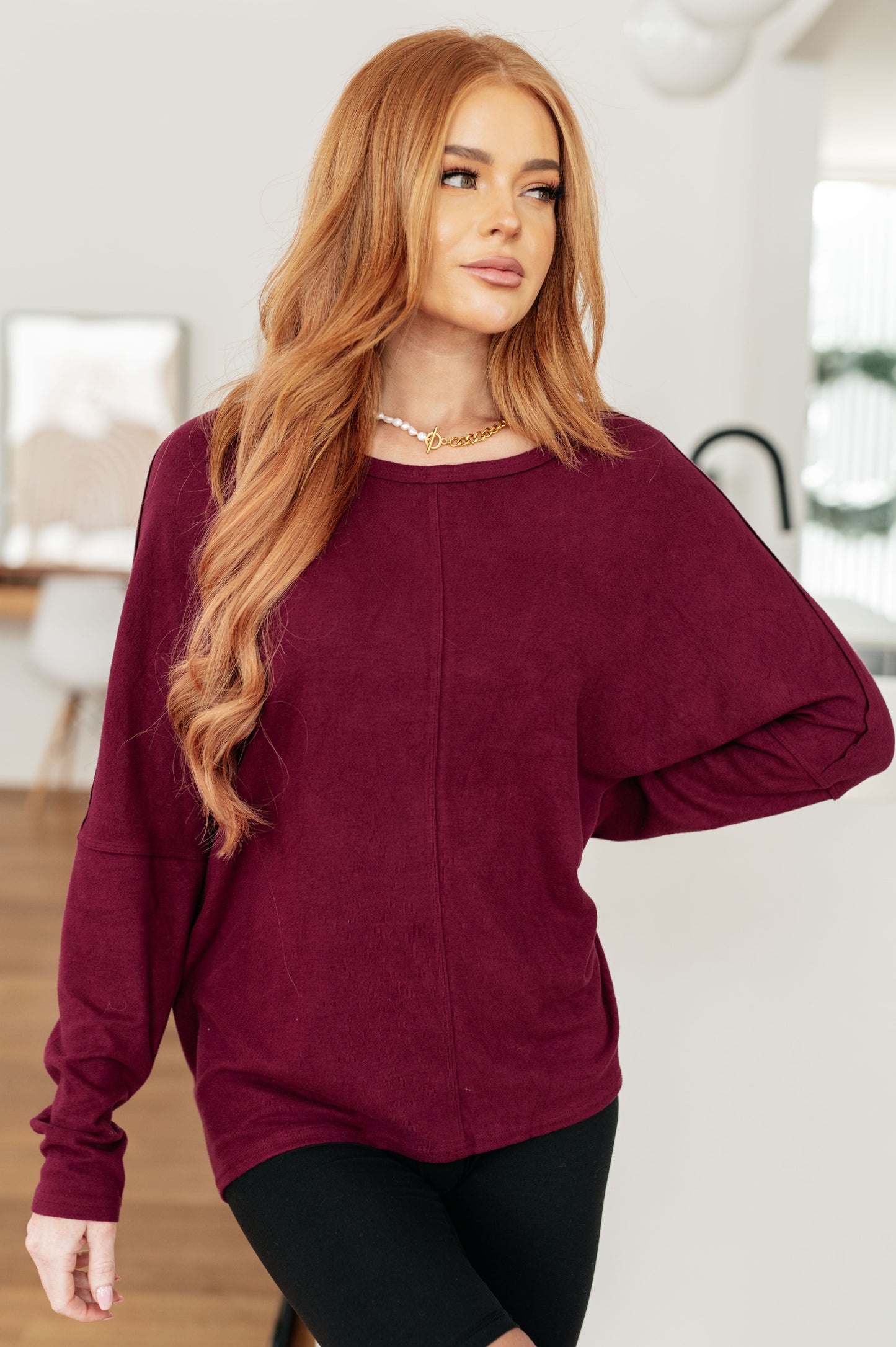 Drive Downtown Dolman Sleeve Top in Wine - Very J