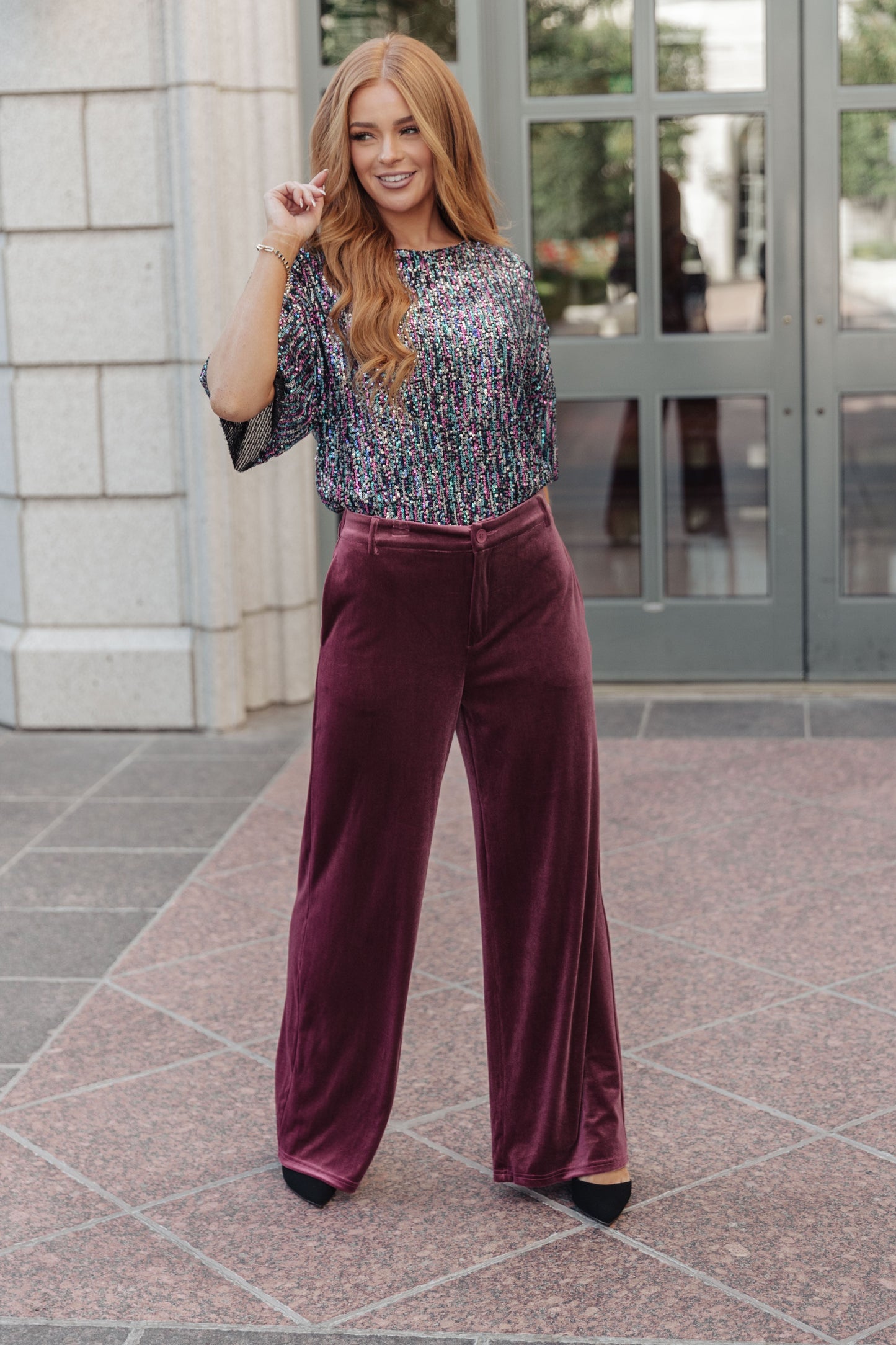 High Society Velvet Wide Leg Trousers - Bibi